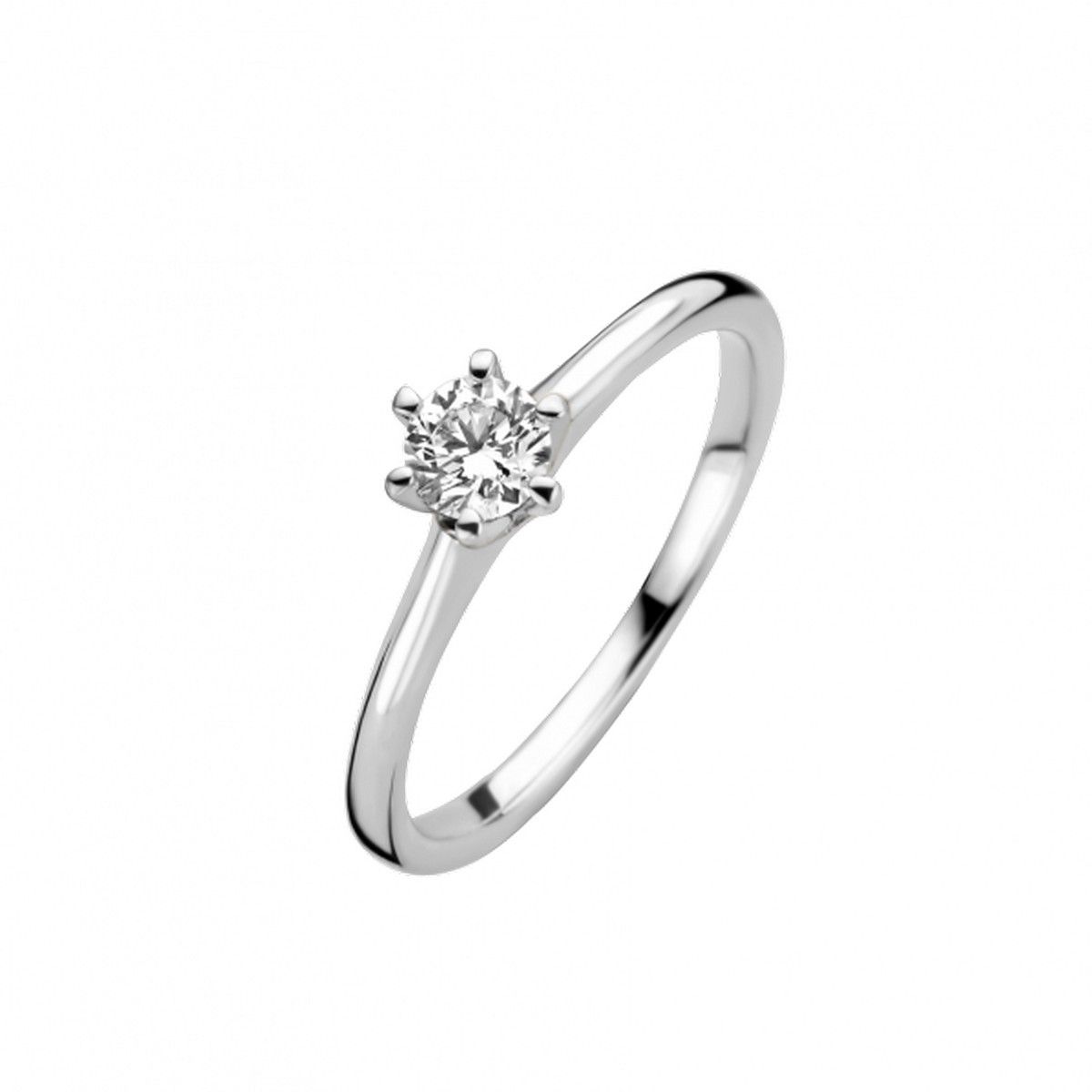 Briljant 14K Witgoud Solitair Diamant Ring 0.15 ct