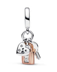 Pandora Two-tone Key, Padlock & Heart Triple Dangle Charm 782506C01, exclusief en kwalitatief hoogwaardig. Ontdek nu!