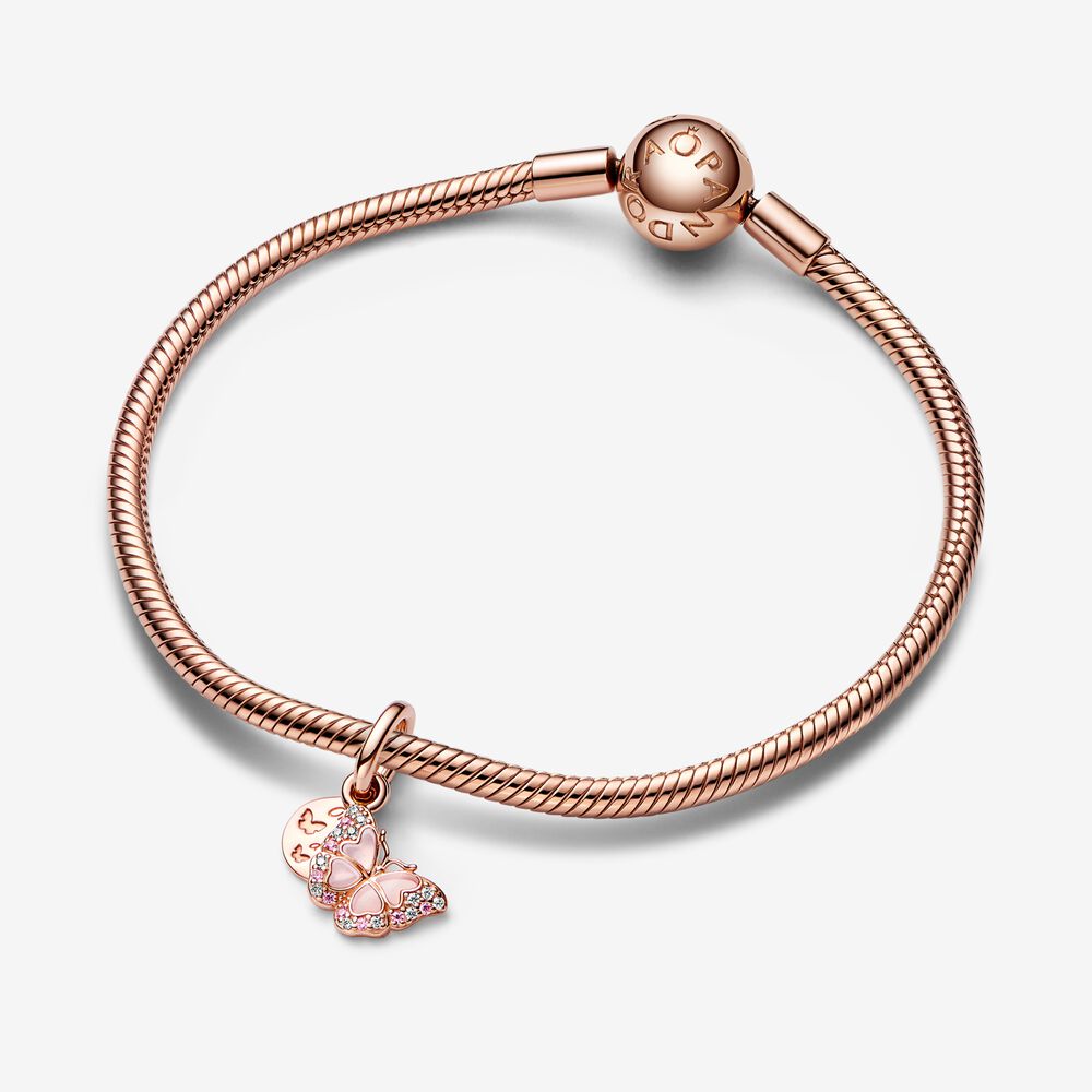 Pandora Roze vlinder en citaat dubbele hangende bedel roségoudverguld - 782555C01