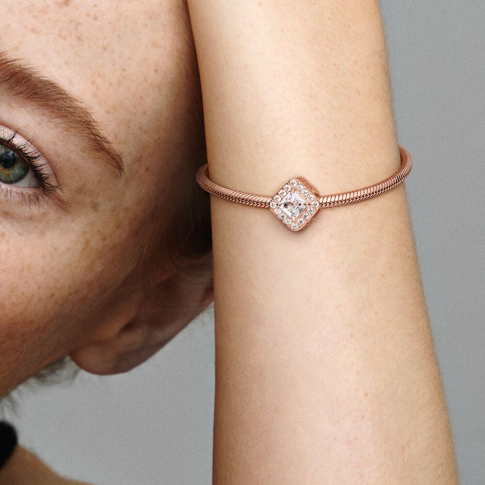 Pandora Vierkante Sprankelende Bedel Rosé roségoudverguld - 786206CZ