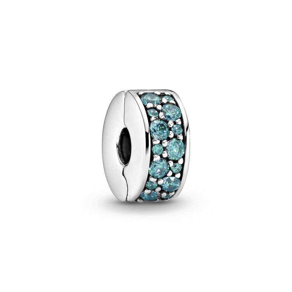Pandora Teal Pavé Clip Bedel zilver - 791817MCZ