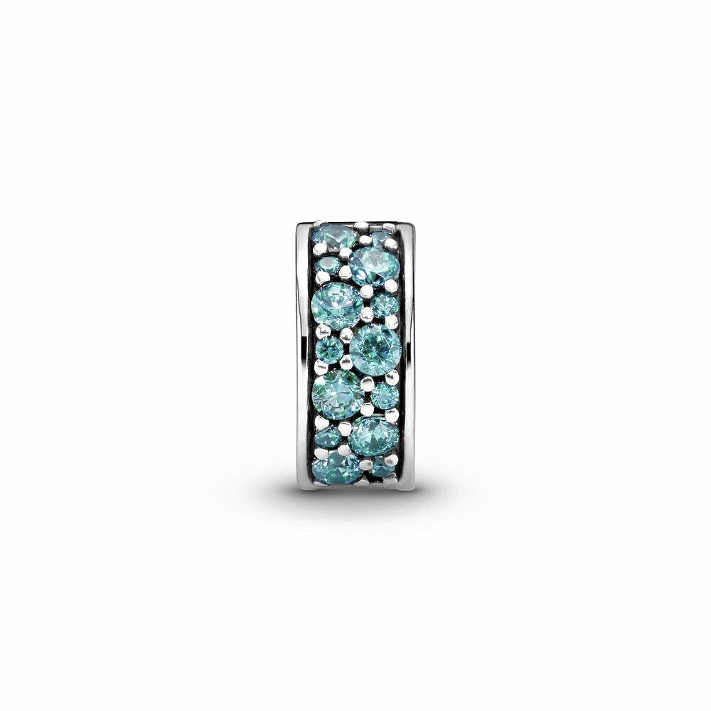 Pandora Teal Pavé Clip Bedel zilver - 791817MCZ