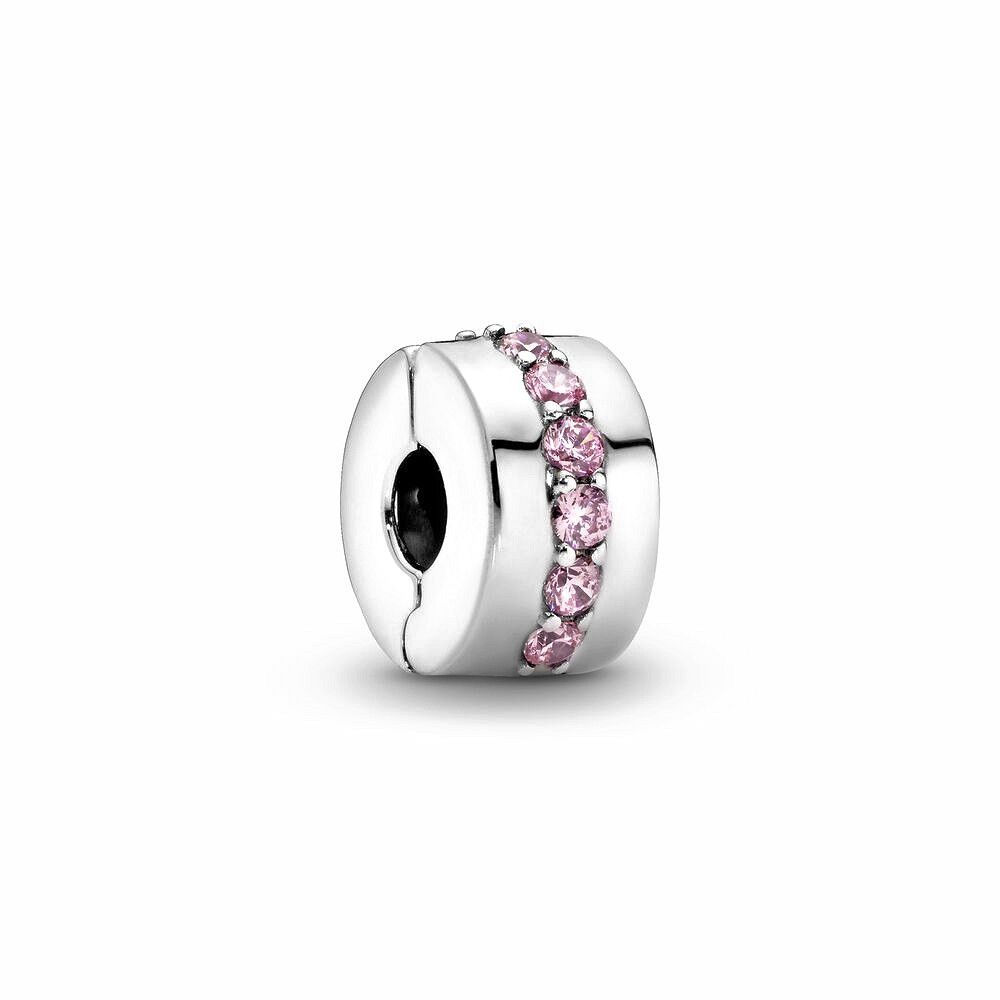Pandora Pink Sparkling Row Clip Bedel zilver - 791972PCZ
