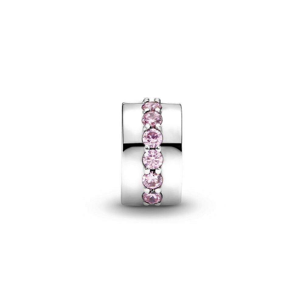 Pandora Pink Sparkling Row Clip Bedel zilver - 791972PCZ