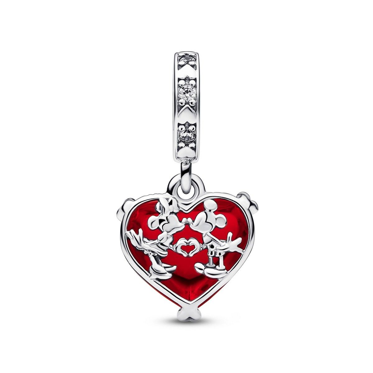 Pandora Disney Mickey en Minnie Kus Hangende Bedel Rood Muranoglas zilver - 792522C01