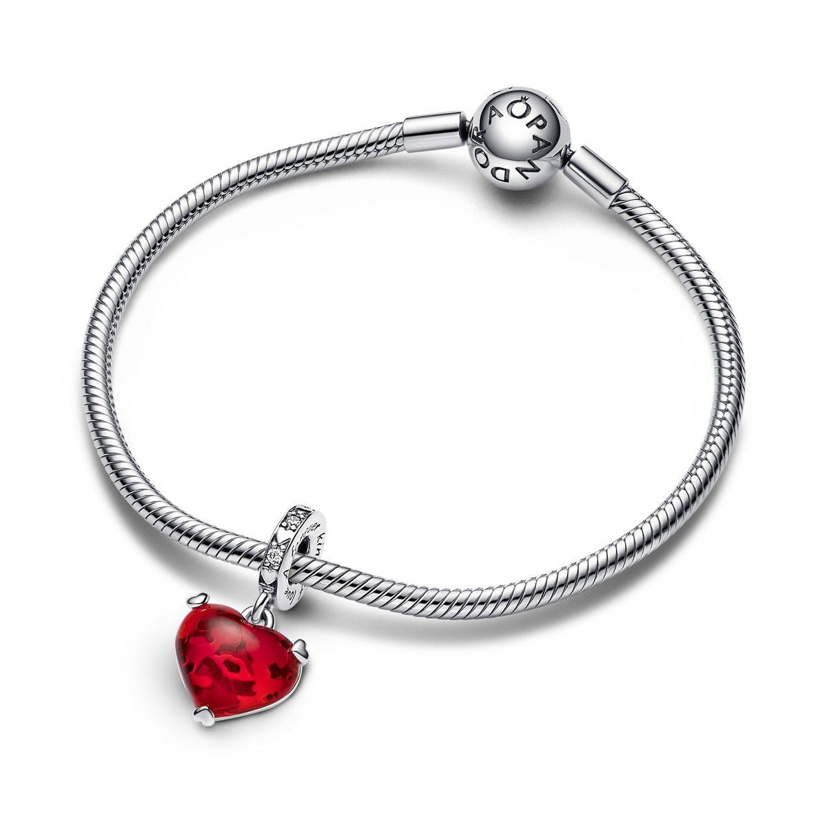 Pandora Disney Mickey en Minnie Kus Hangende Bedel Rood Muranoglas zilver - 792522C01