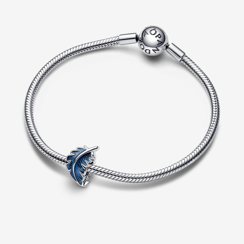 Pandora Blauwe ronde veer bedel zilver - 792576C01