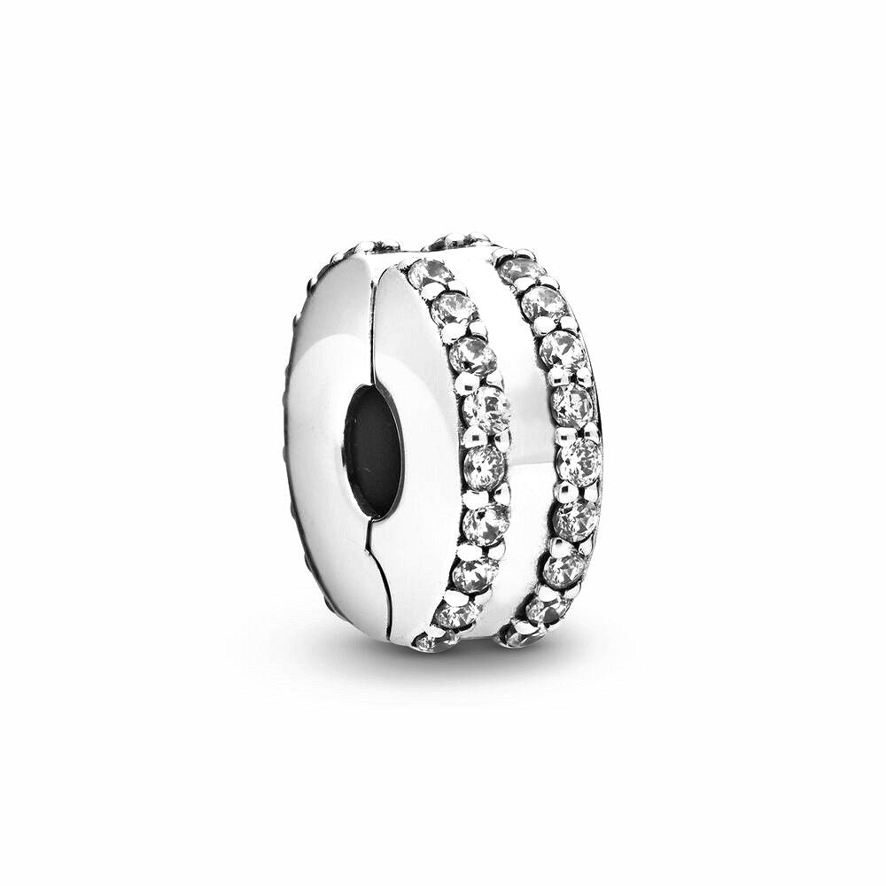 Pandora Pavé Clip Bedel met Dubbele Lijn zilver - 798422C01
