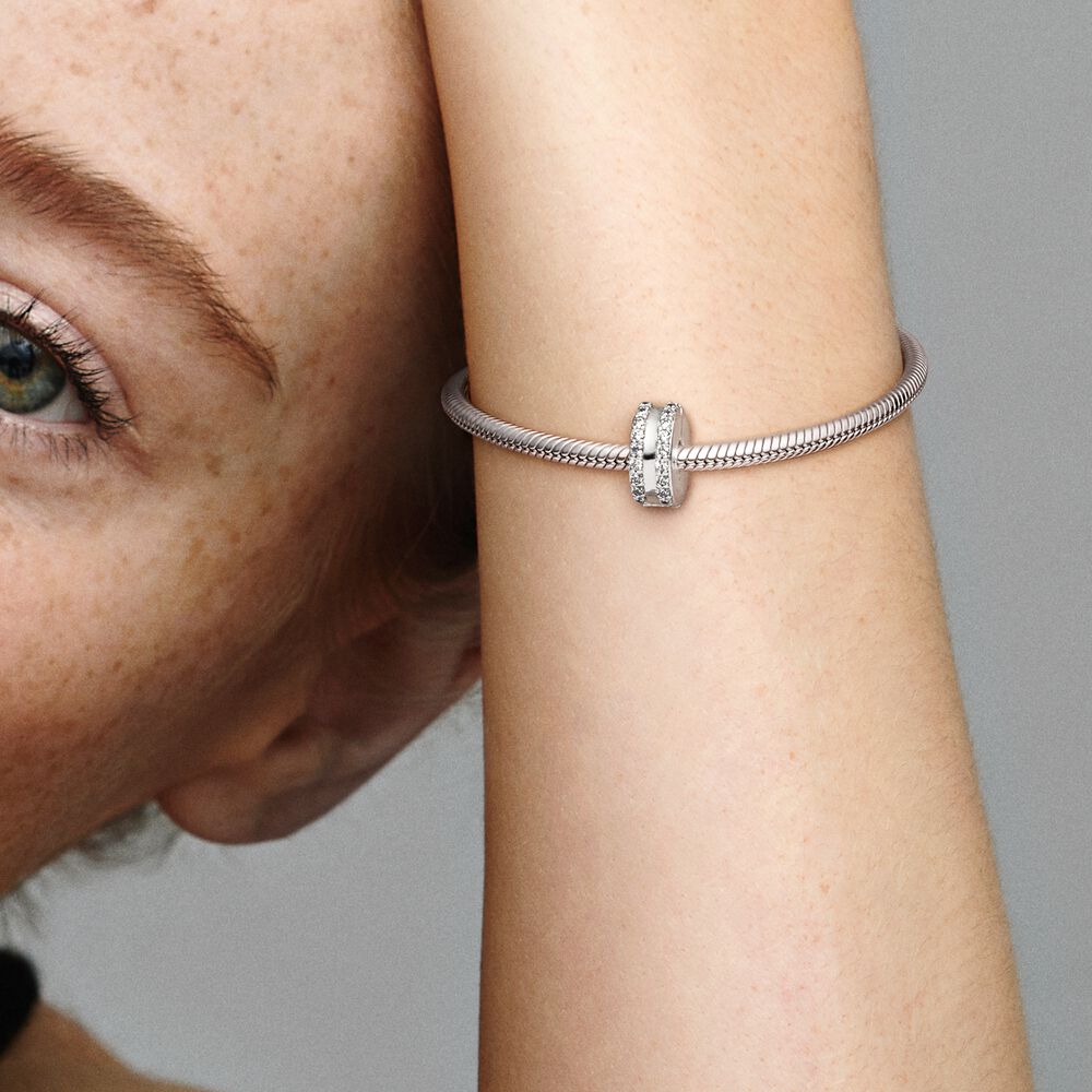 Pandora Pavé Clip Bedel met Dubbele Lijn zilver - 798422C01