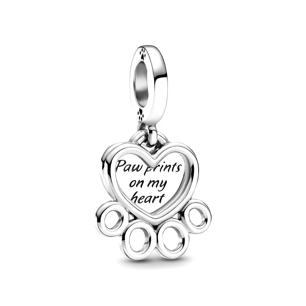 Pandora Hearts & Paw Print Dangle Charm zilver - 799360C00