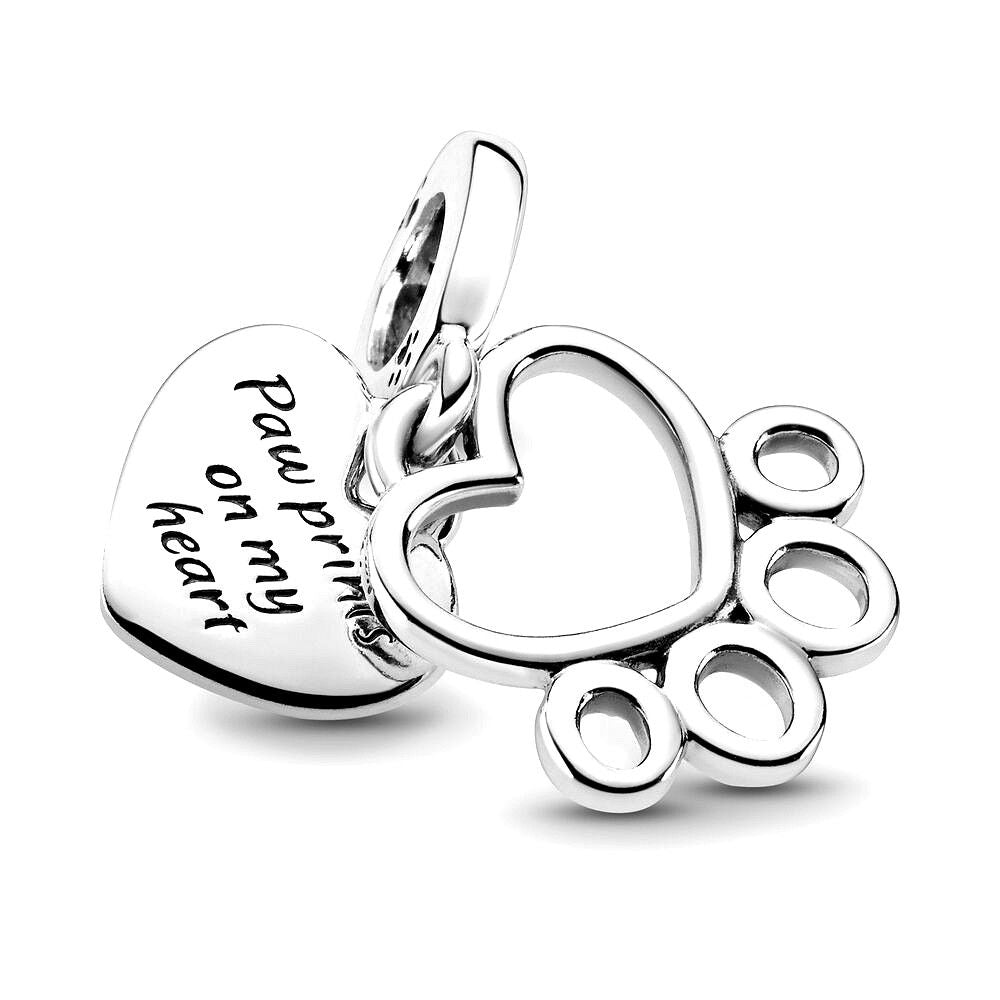 Pandora Hearts & Paw Print Dangle Charm zilver - 799360C00