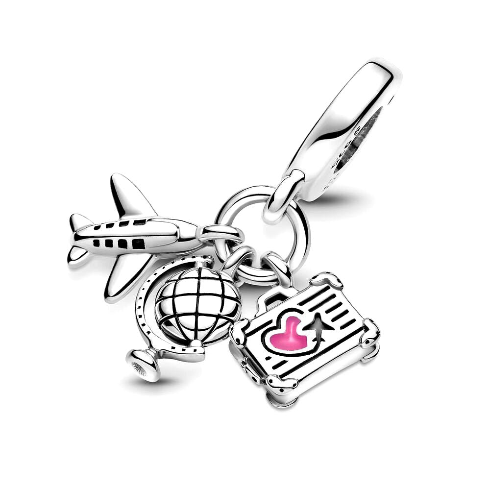 Pandora Vliegtuig, Wereldbol & Koffer Hangende Bedel zilver - 799435C01