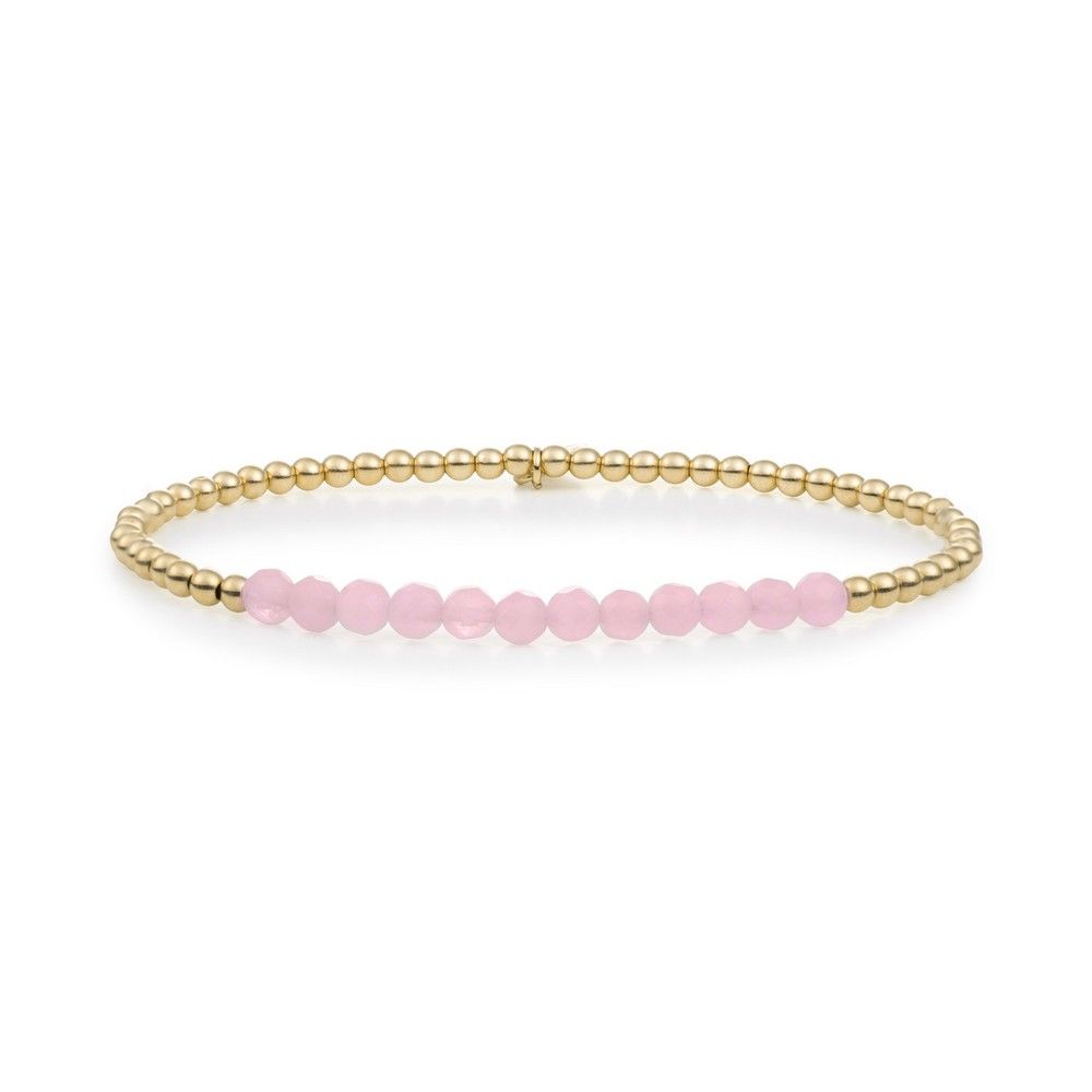 Sparkling Jewels Armband Rozenkwarts SBG-GEM13-3MM-LINE Zilverkleurig