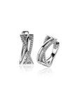 Zinzi zilveren luxe cross-over oorringen (15 x 6mm) bolletjes glad witte zirkonia's ZIO2141, exclusief en kwalitatief hoogwaardig. Ontdek nu!