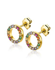 Zinzi zilveren oorknoppen 14K geel verguld 8mm bezet regenboog ZIO2170, exclusief en kwalitatief hoogwaardig. Ontdek nu!