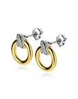 Zinzi zilveren oorstekers bicolor rond met kruisvorm en witte zirkonia's 13mm ZIO2249, exclusief en kwalitatief hoogwaardig. Ontdek nu!