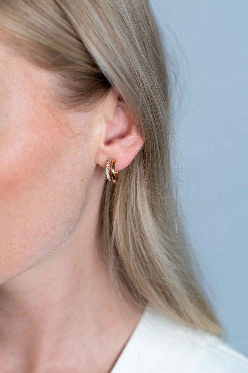 ZINZI Verguld Zilveren Oorknoppen met Witte Zirkonia halsketting - ZIO2254