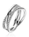 Zinzi zilveren luxe cross-over ring bolletjes glad witte zirkonia's ZIR2141, exclusief en kwalitatief hoogwaardig. Ontdek nu!