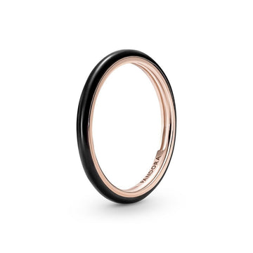 Pandora 14k Rose gold-plated ring met zwart emaille 189655C01, exclusief en kwalitatief hoogwaardig. Ontdek nu!