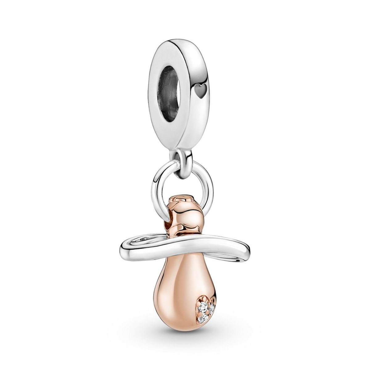 Pandora Baby Pacifier Dangle Charm bicolor zilver en roségoudverguld - 781490C01