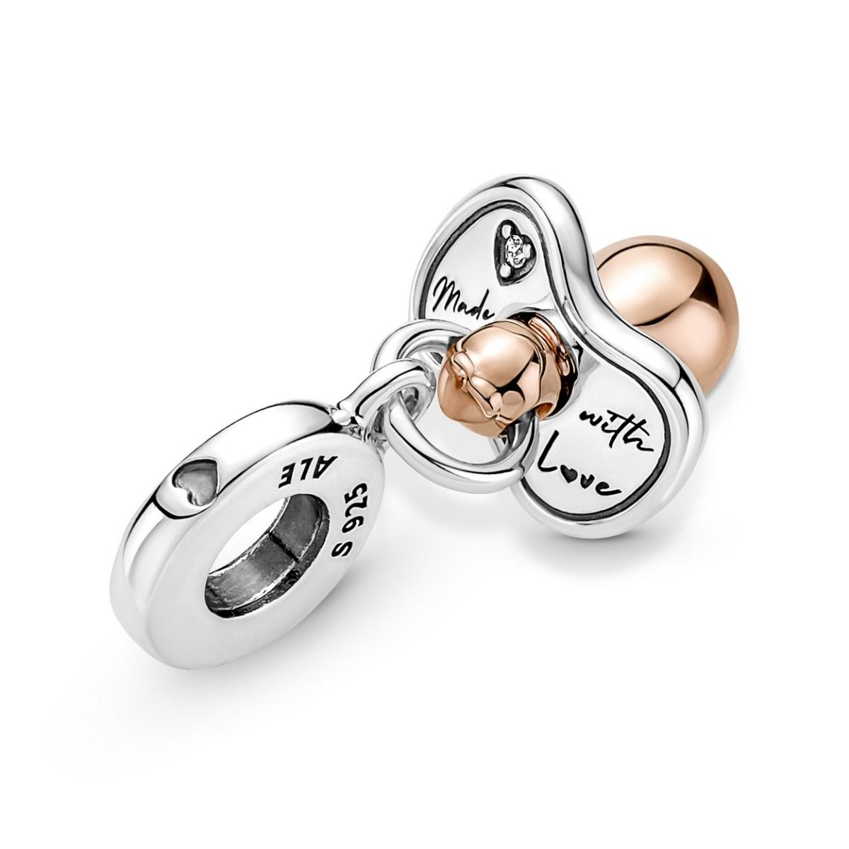 Pandora Baby Pacifier Dangle Charm bicolor zilver en roségoudverguld - 781490C01