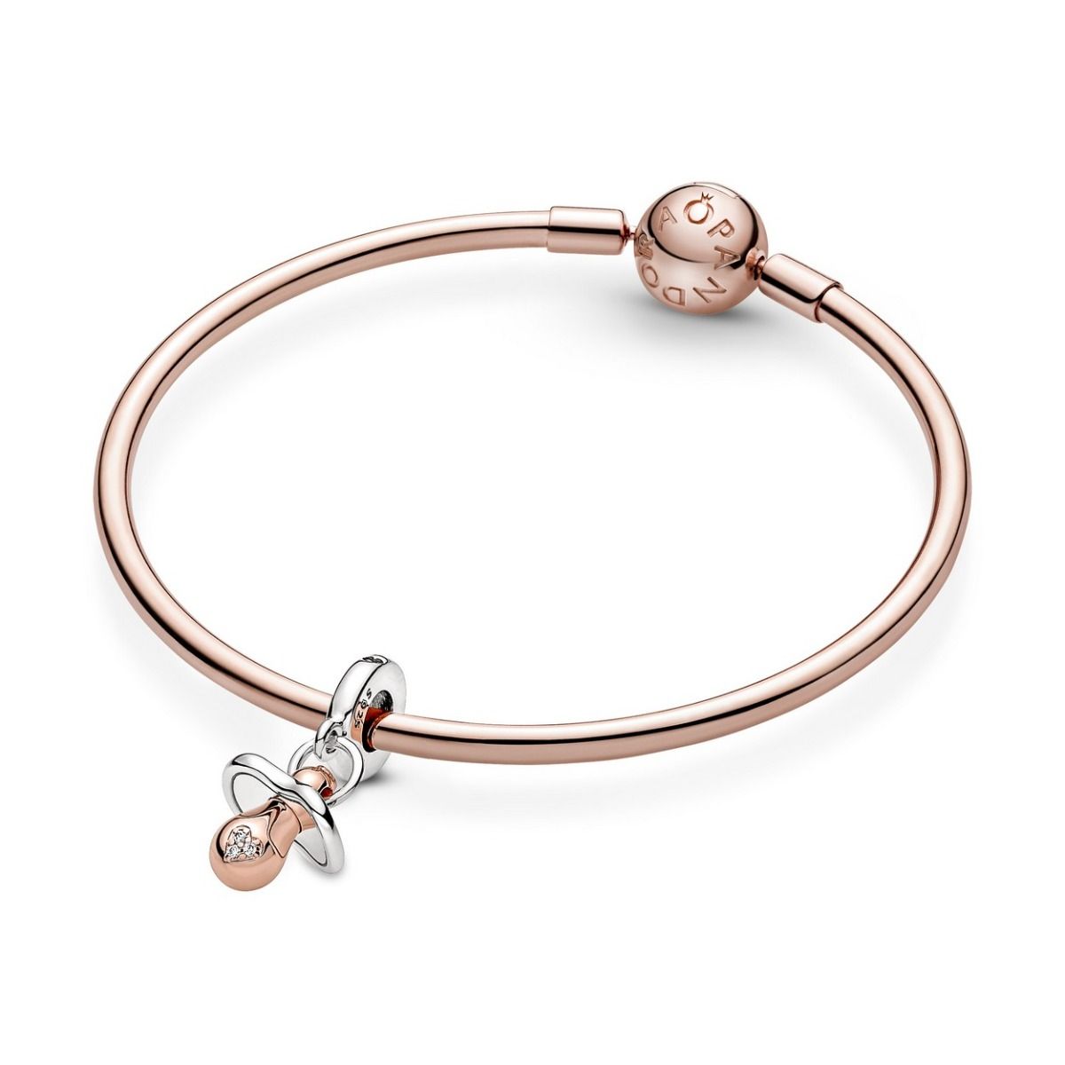 Pandora Baby Pacifier Dangle Charm bicolor zilver en roségoudverguld - 781490C01