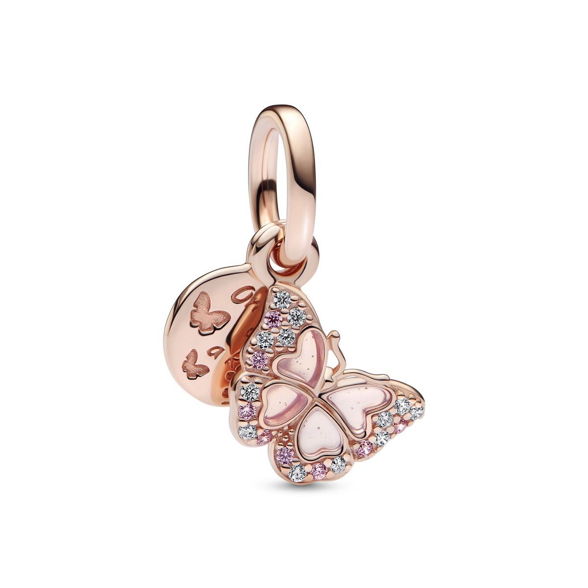 Pandora Roze vlinder en citaat dubbele hangende bedel roségoudverguld - 782555C01