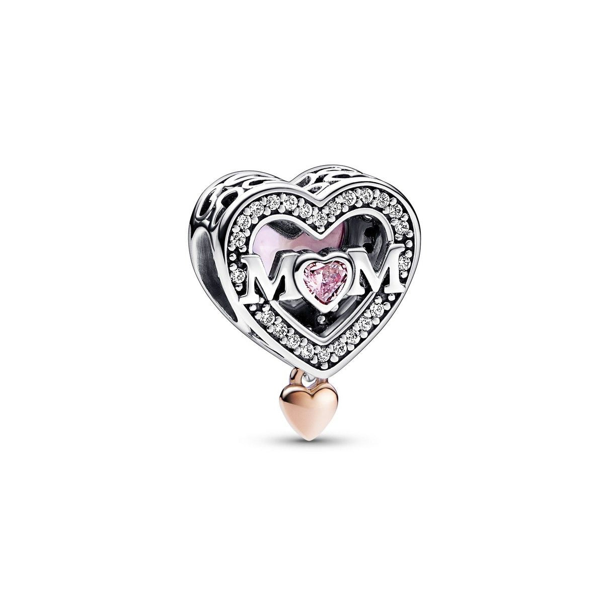 Pandora Tweekleurige Opengewerkte Mama en Hart Bedel bicolor zilver en roségoudverguld - 782653C01