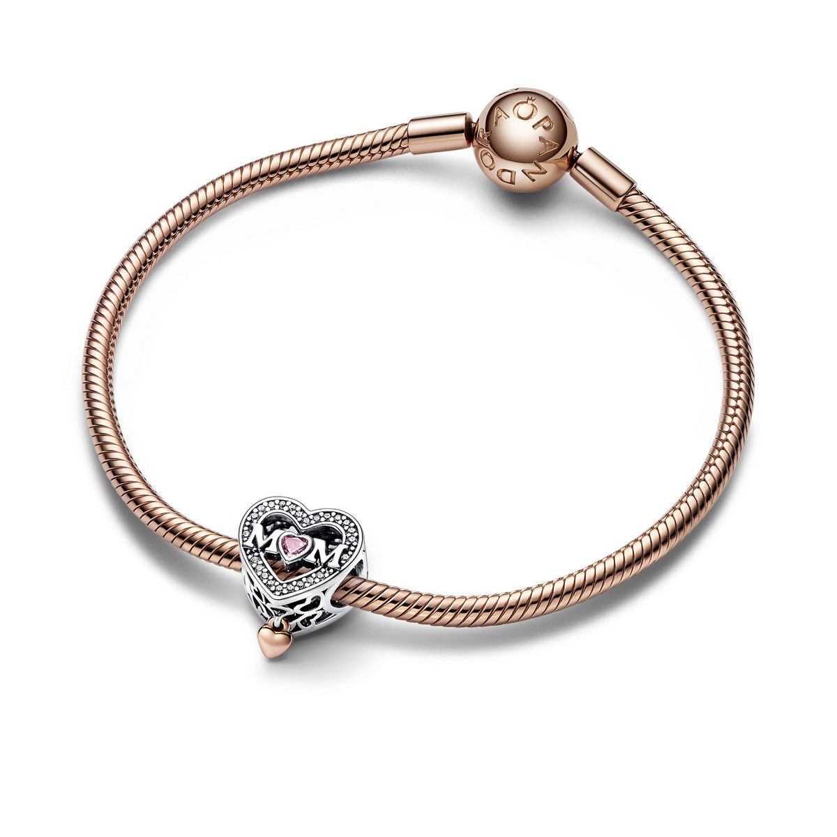 Pandora Tweekleurige Opengewerkte Mama en Hart Bedel bicolor zilver en roségoudverguld - 782653C01