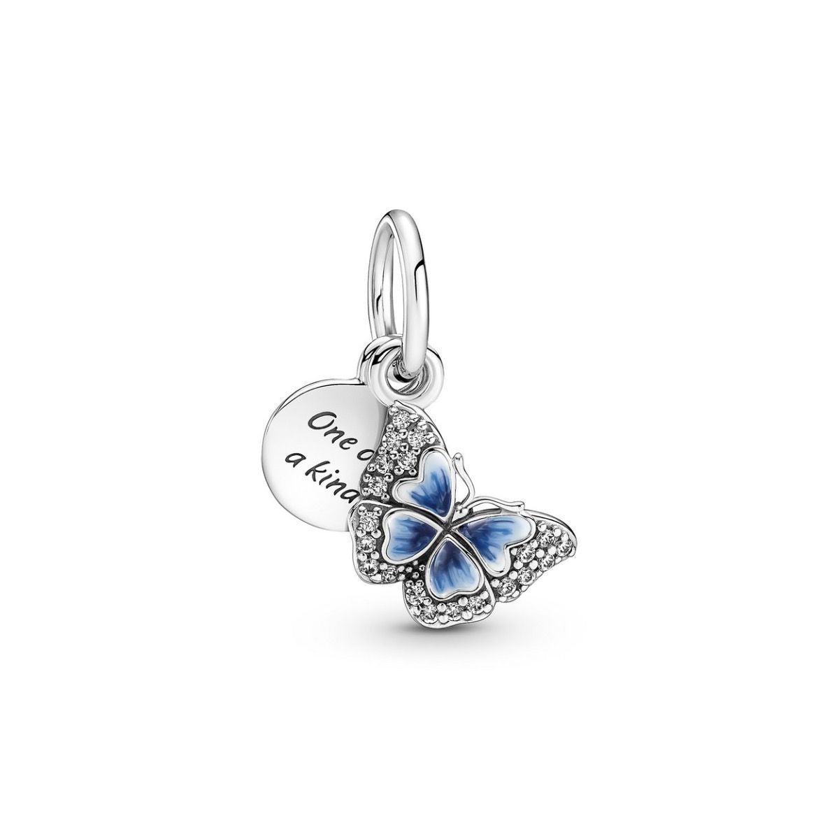 Pandora Blauwe Vlinder & Citaat Dubbele Hangende Bedel zilver - 790757C01