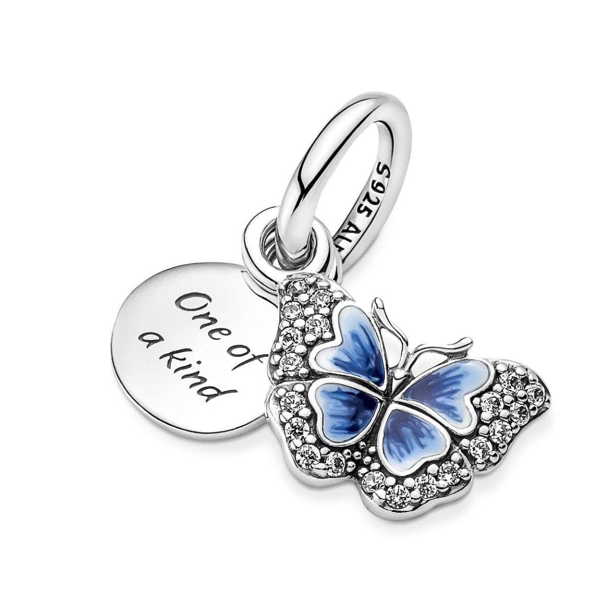 Pandora Blauwe Vlinder & Citaat Dubbele Hangende Bedel zilver - 790757C01