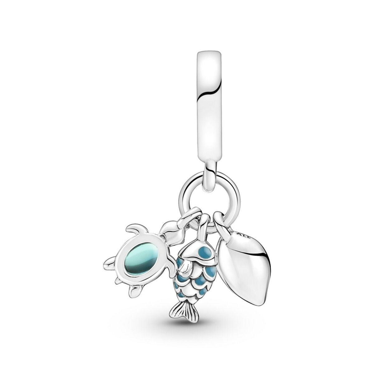 Pandora Fish, Sea Turtle & Conch Triple Dangle Charm zilver - 791697C01