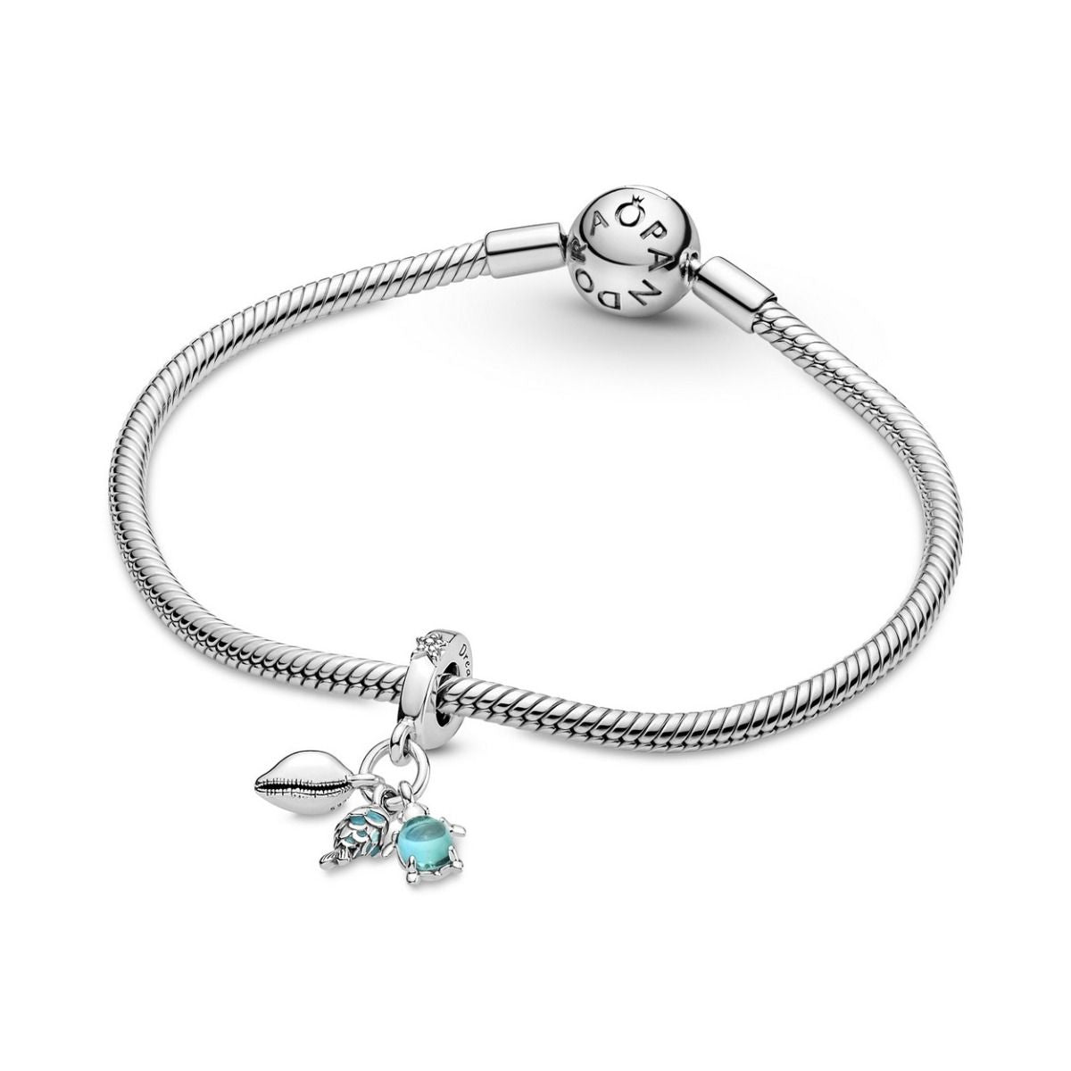 Pandora Fish, Sea Turtle & Conch Triple Dangle Charm zilver - 791697C01