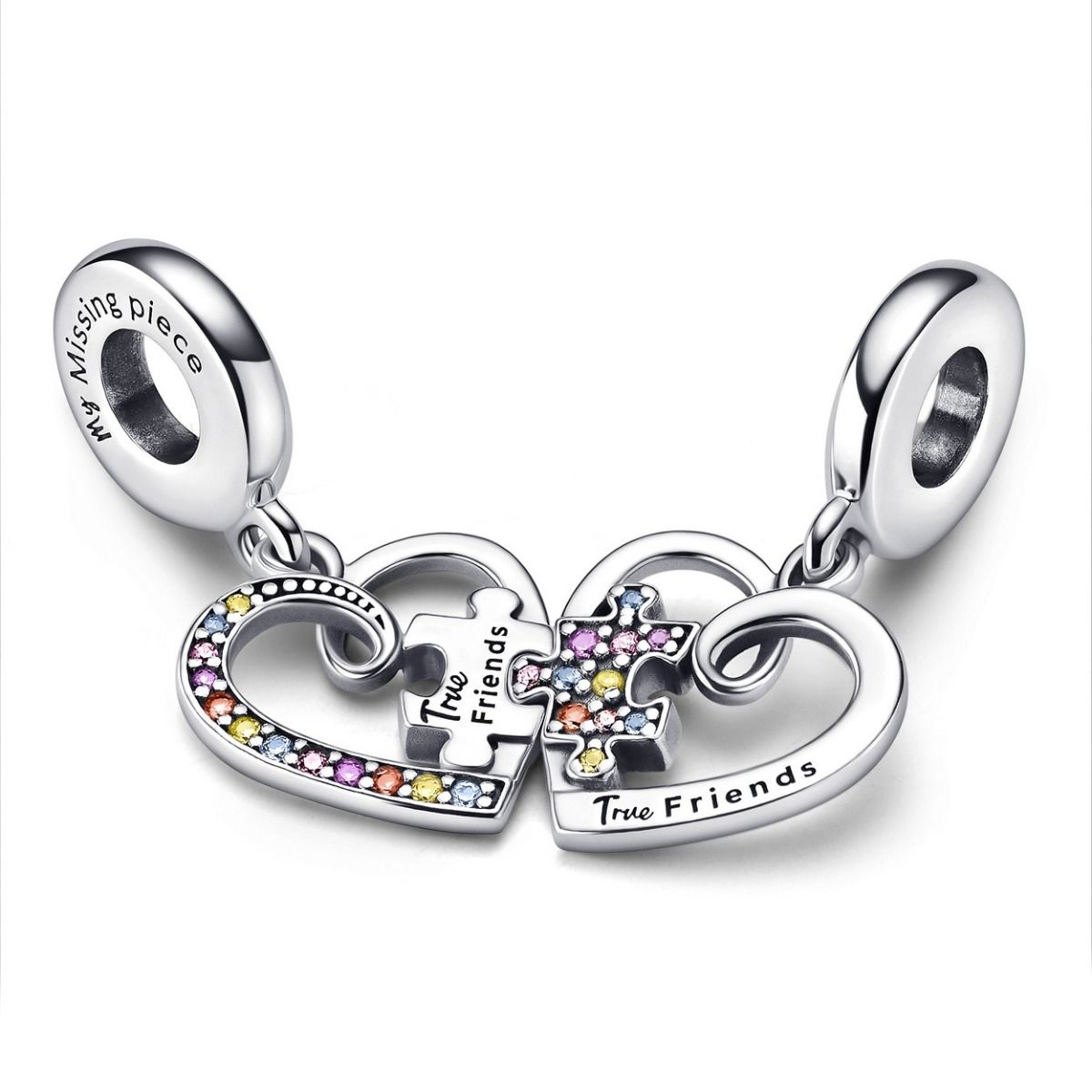 Pandora Puzzle Piece Hearts Splittable Friendship Hangende Bedel zilver - 792239C01