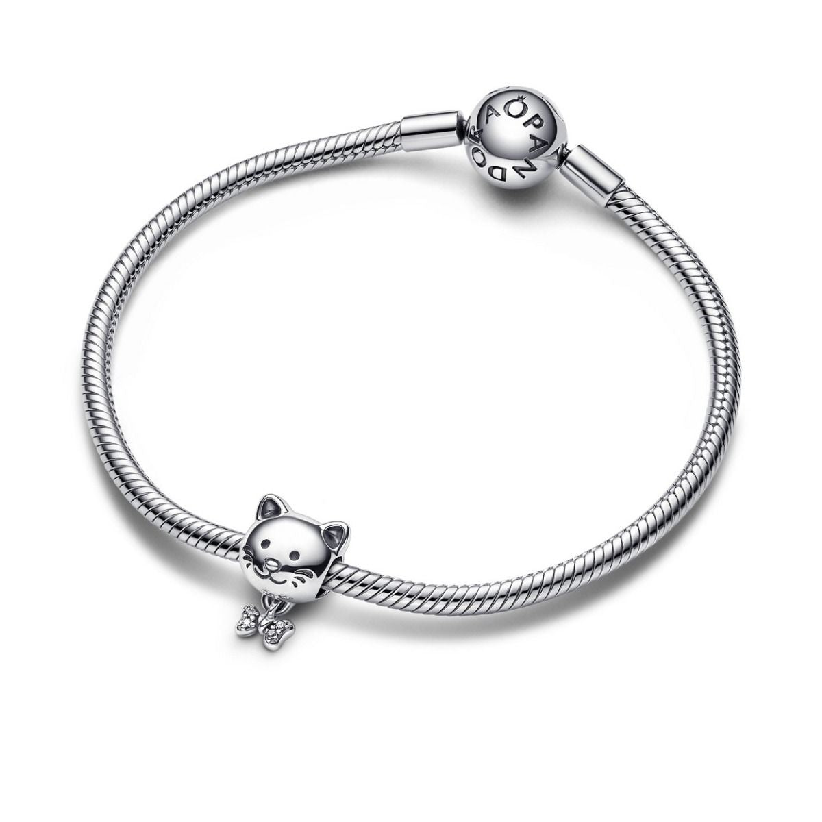 Pandora Pet Cat & Bow Bedel zilver wit - 792255C01
