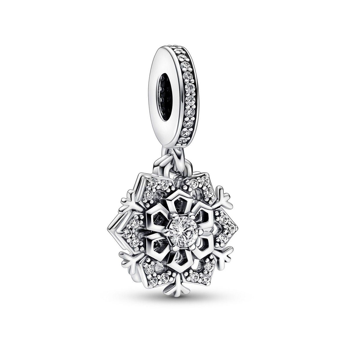 Pandora Sparkling Snowflake Double Dangle Charm zilver - 792355C01