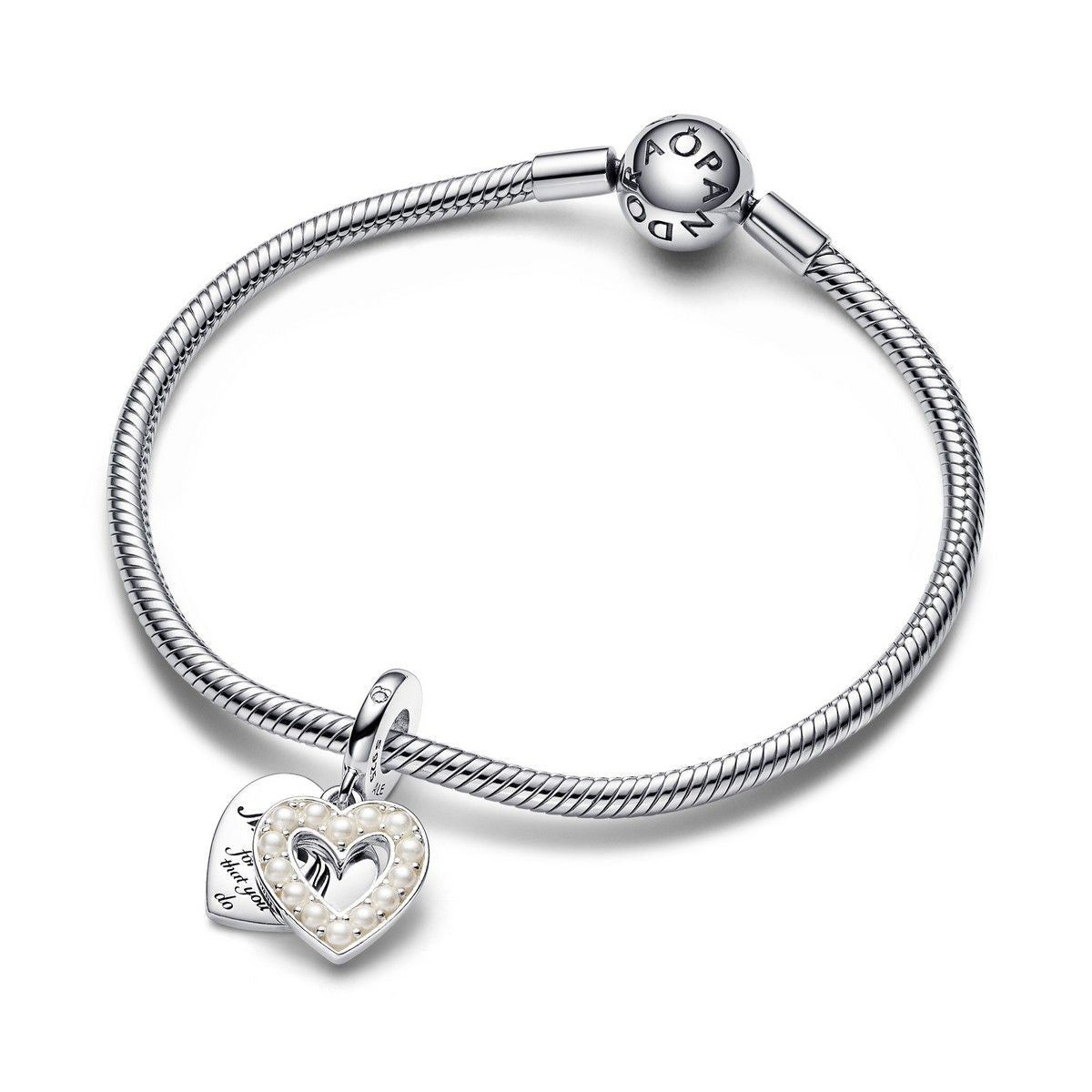 Pandora Parelmoer Wit Hart Dubbele Hangende Bedel zilver - 792649C01