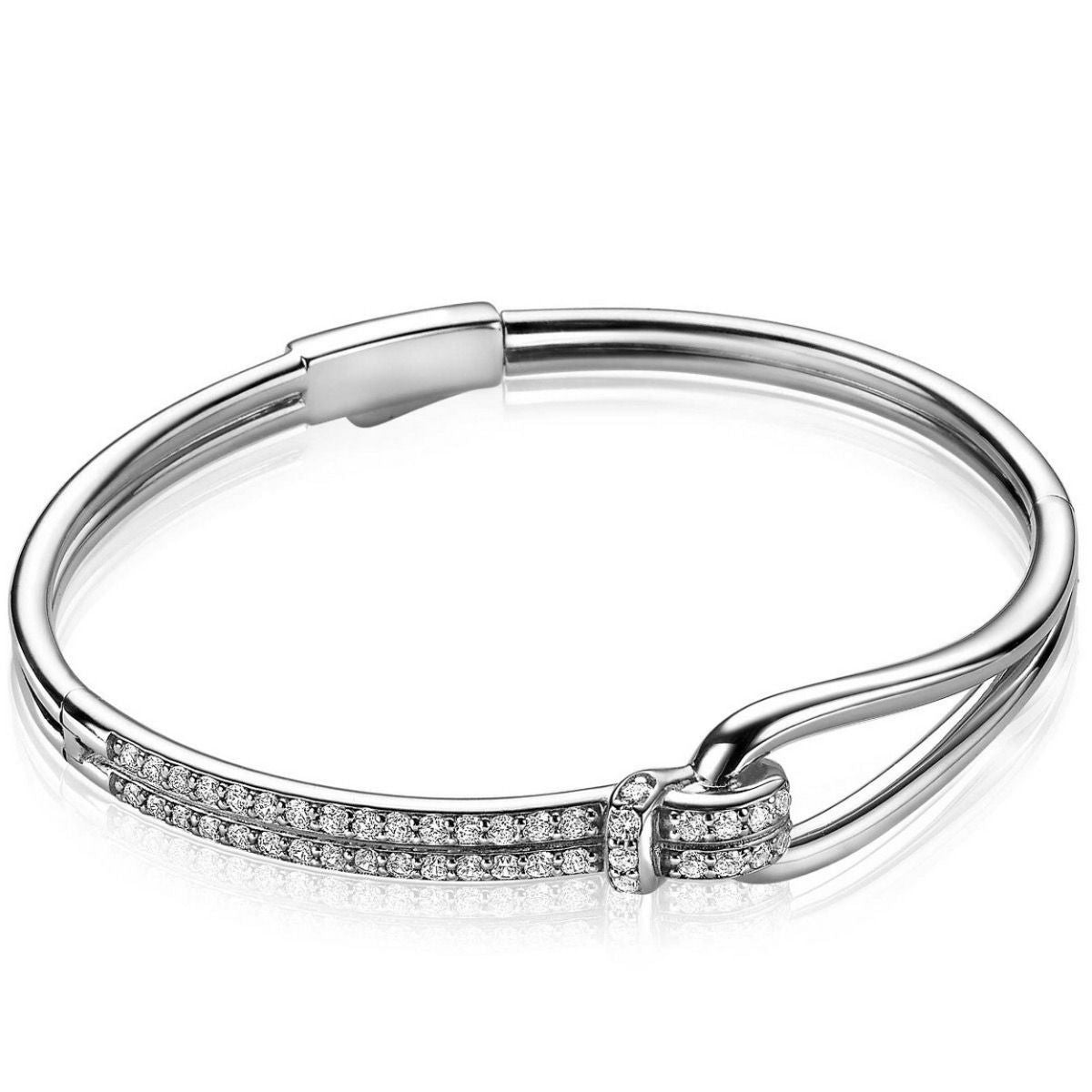 Mart Visser by Zinzi zilveren bangle armband 12mm breed geknoopte vorm bezet met witte zirkonia's MVA19, exclusief en kwalitatief hoogwaardig. Ontdek nu!