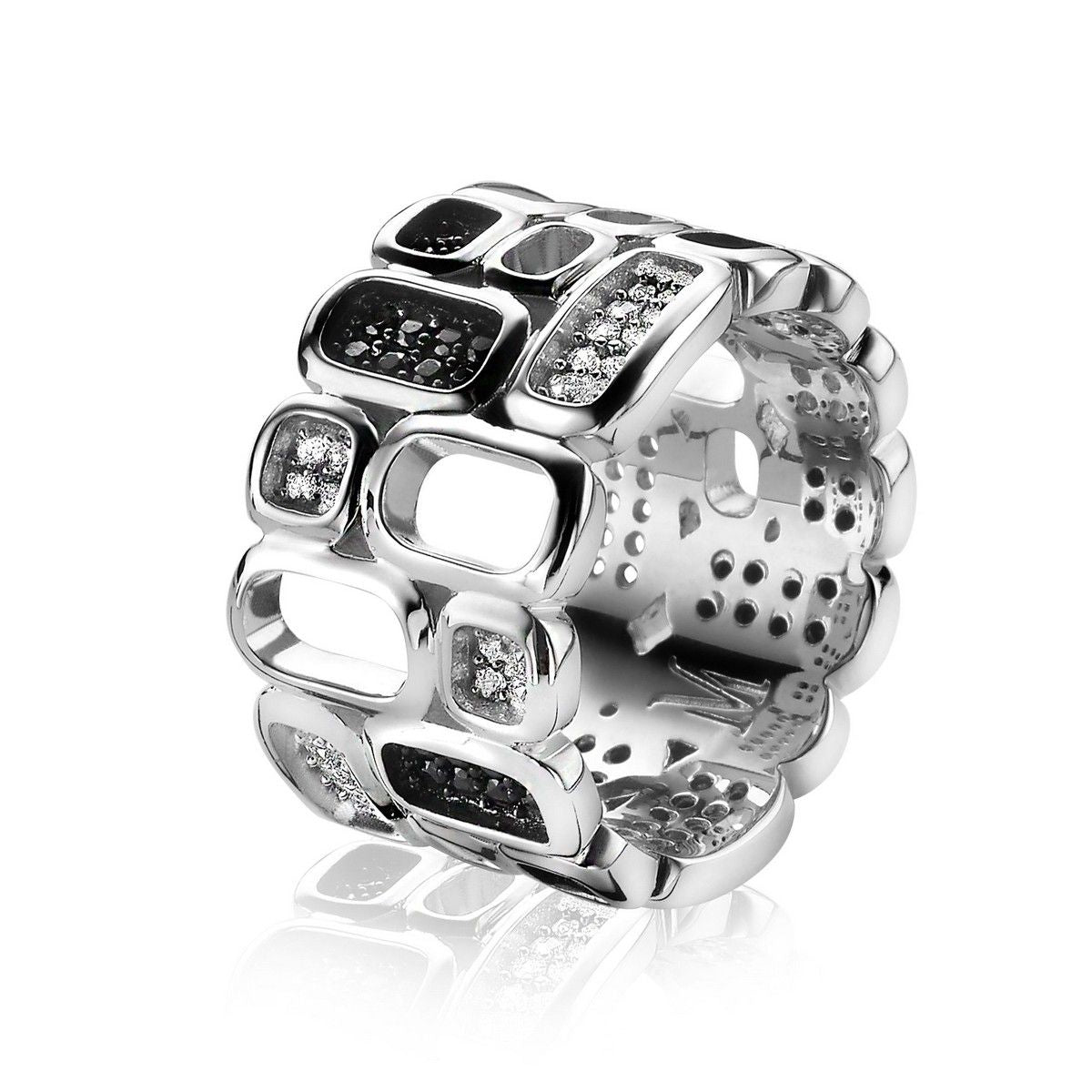 ZINZI Zilveren Ring MVR3Z 12mm zwart