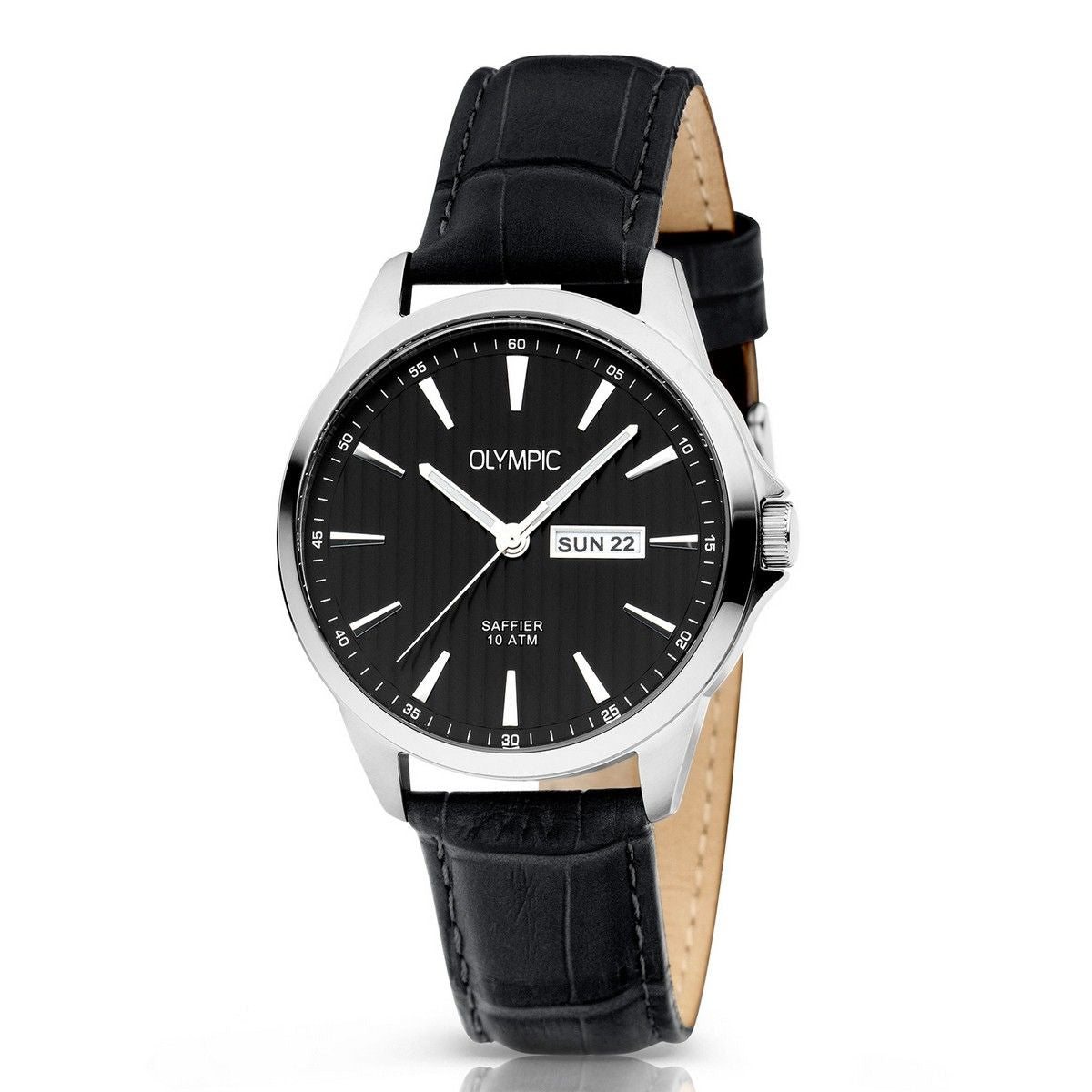 Olympic JOHN Leer Horloge zwart - OL26HSL078