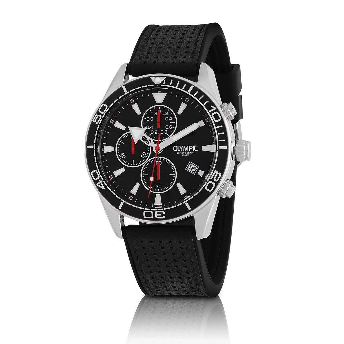 Olympic ADAM Leer Horloge zwart - OL72HSL074