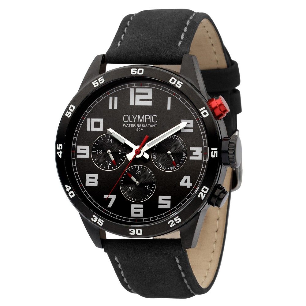 Olympic Horloge 44mm leer zwart - OL89HZL003