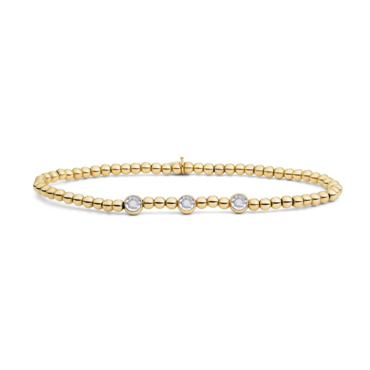 Sparkling Jewels Armband 3 Beads White zirkonia SB-G-3MM-CB01 Goudkleurig