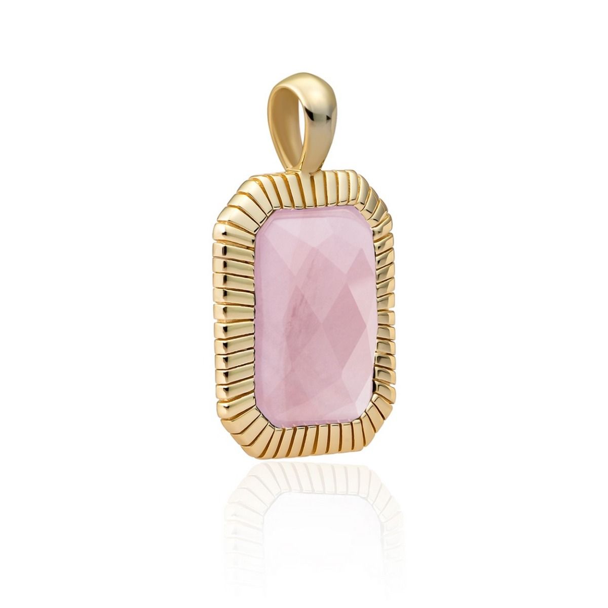 Sparkling Jewels Hanger Rozenkwarts Baguette SPG23-G13 Zilverkleurig
