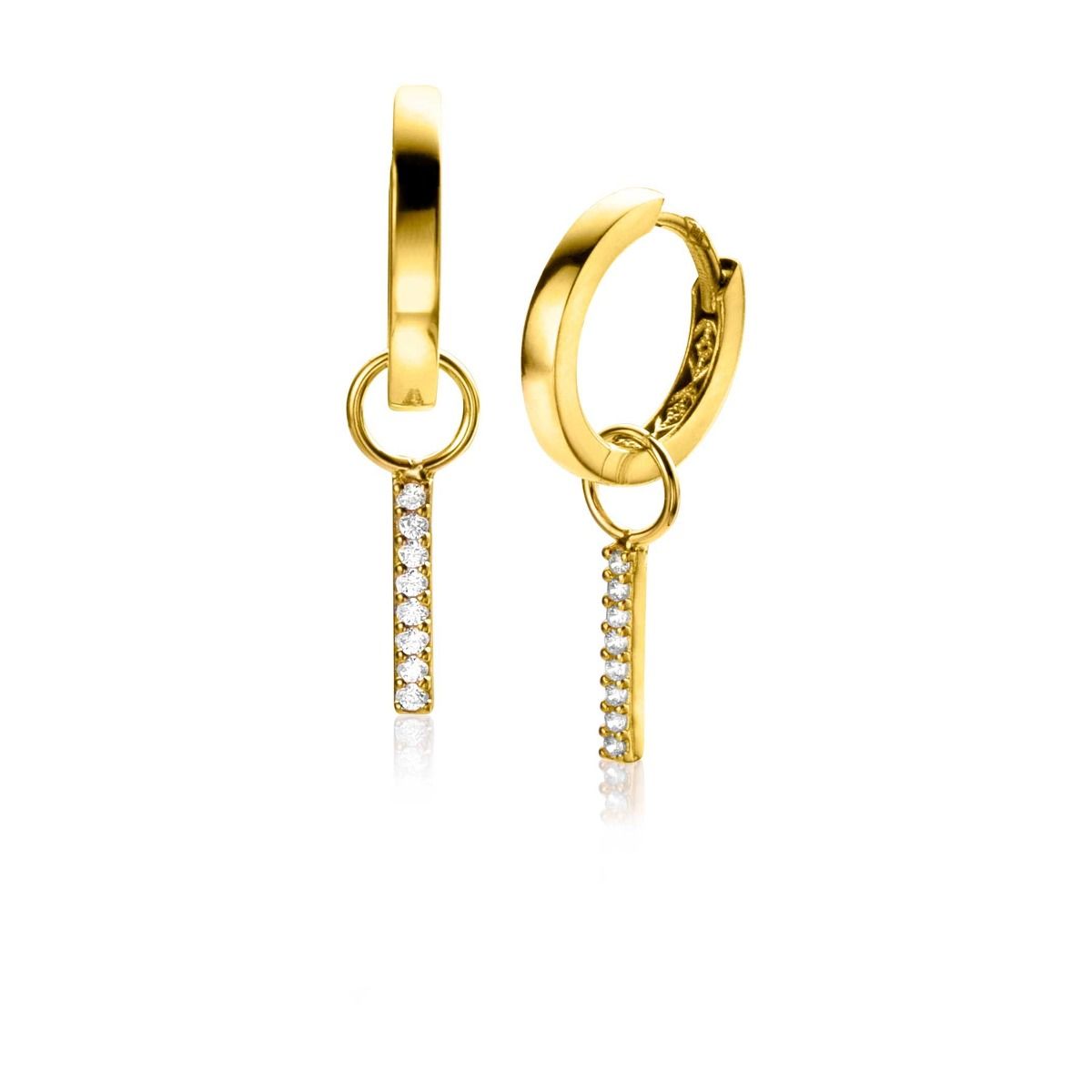 Zinzi Gold 14 krt gouden oorbedels staafje bezet met witte zirkonia's 10mm ZGCH387, exclusief en kwalitatief hoogwaardig. Ontdek nu!