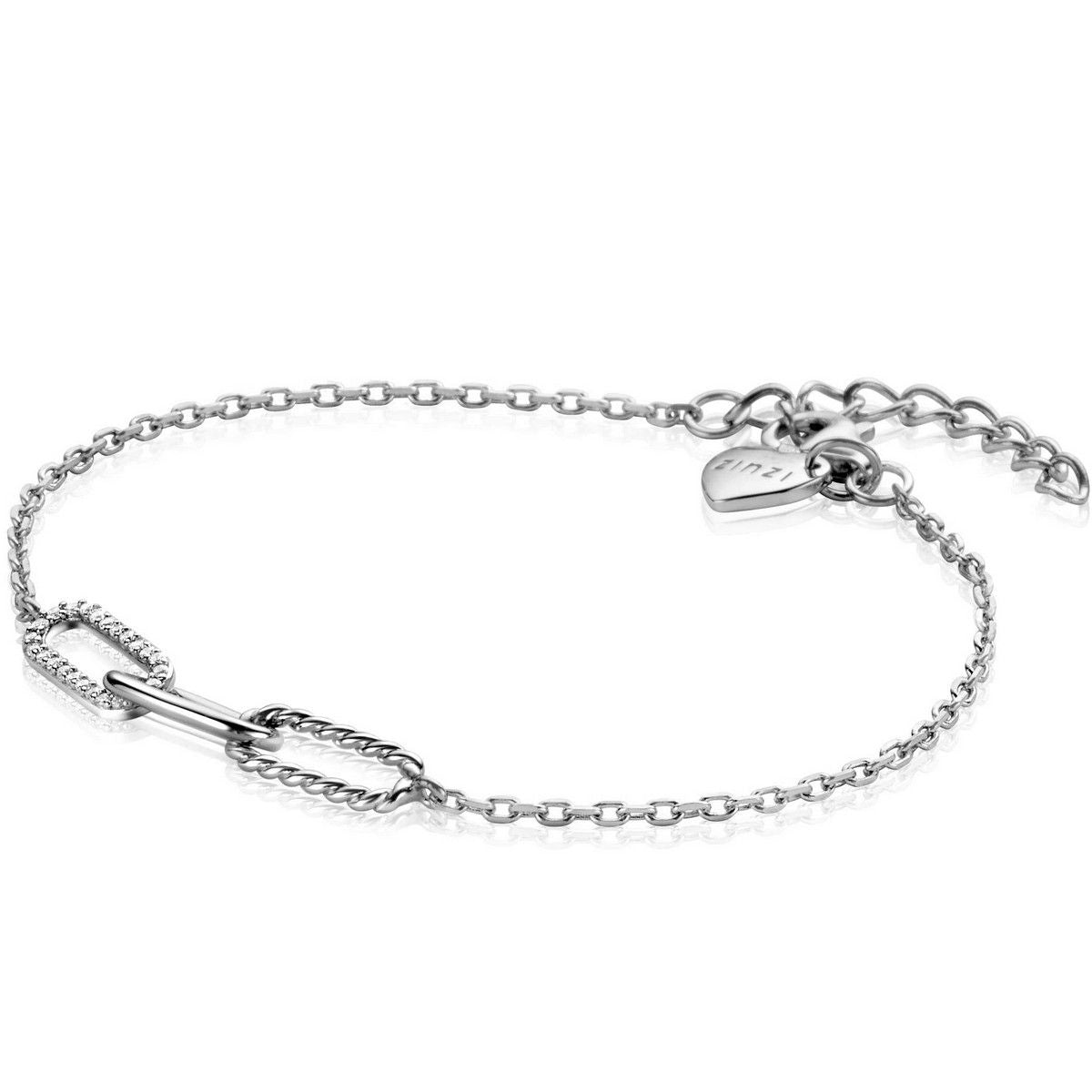 Zinzi zilveren armband met 3 paperclip schakels en witte zirconia's - 17-20 cm - ZIA2330, exclusief en kwalitatief hoogwaardig. Ontdek nu!
