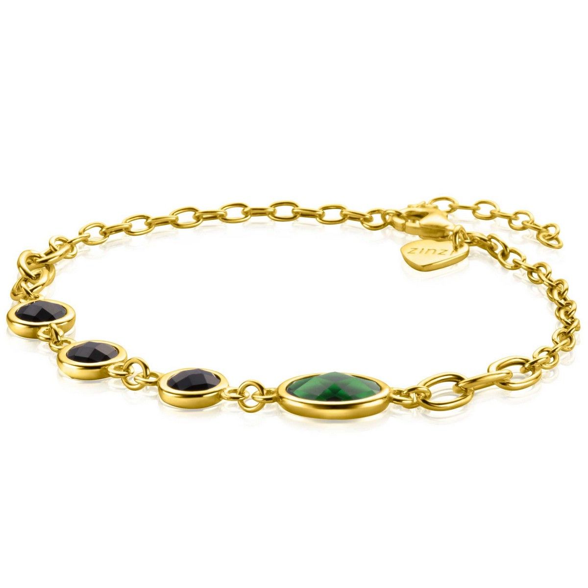 Zinzi gold plated zilveren armband met groene en zwarte kleurstenen ZIA2389, exclusief en kwalitatief hoogwaardig. Ontdek nu!