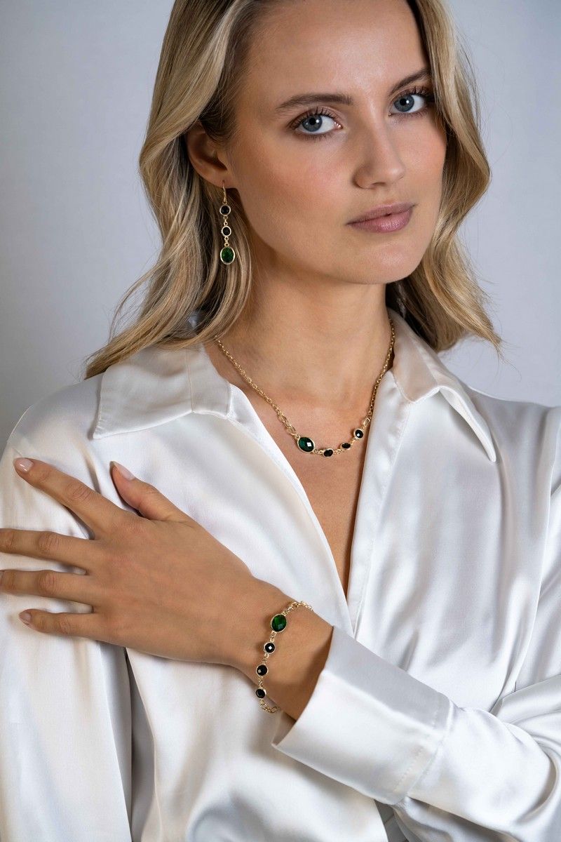 Zinzi gold plated zilveren armband met groene en zwarte kleurstenen ZIA2389, exclusief en kwalitatief hoogwaardig. Ontdek nu!