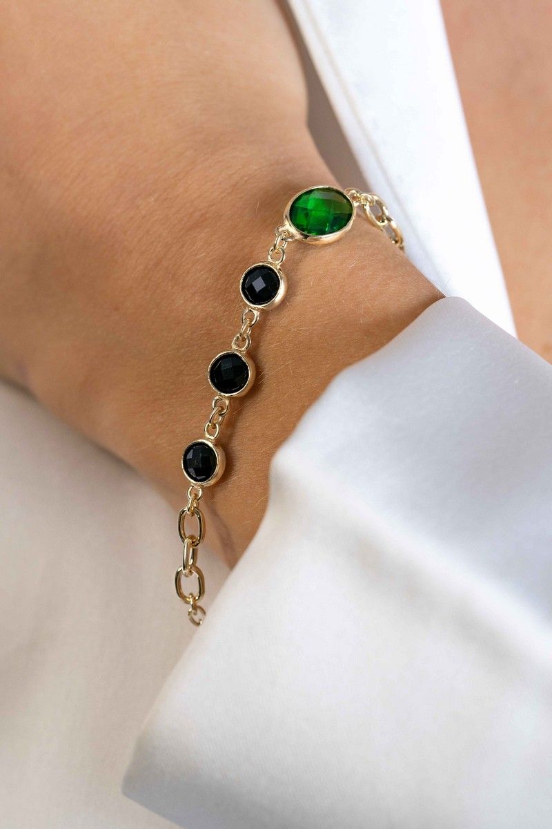 Zinzi gold plated zilveren armband met groene en zwarte kleurstenen ZIA2389, exclusief en kwalitatief hoogwaardig. Ontdek nu!