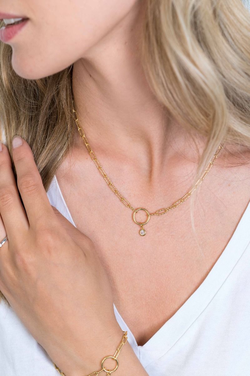 ZINZI Verguld Zilveren Ketting met Witte Zirkonia - ZIC2200Y